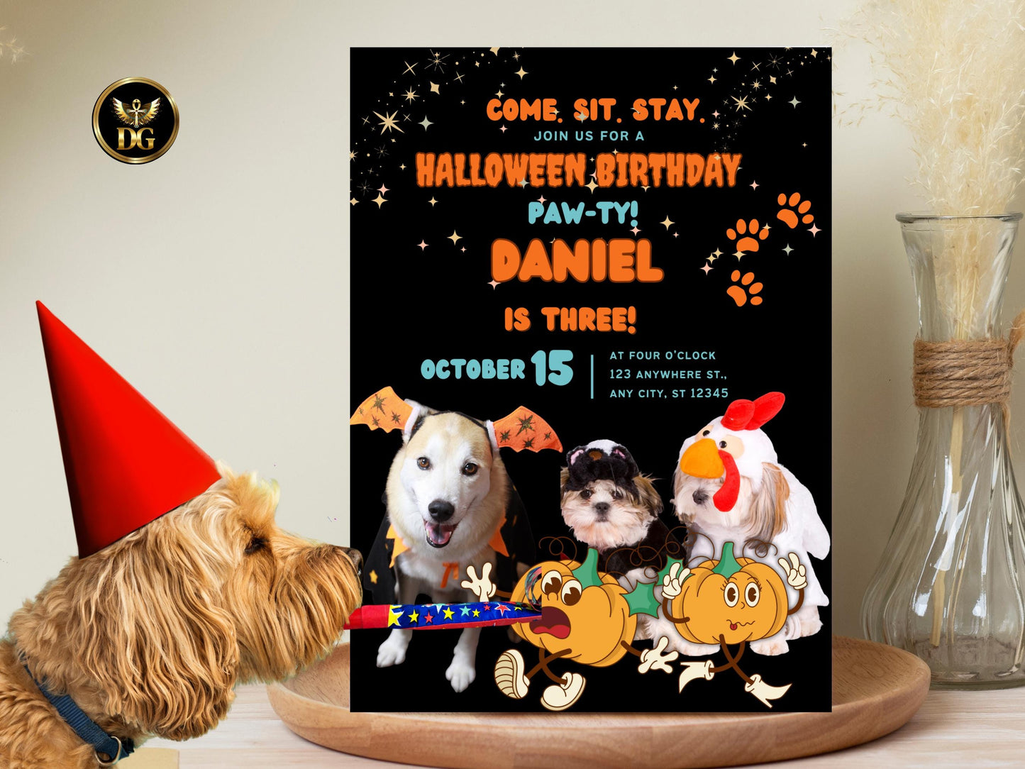 Halloween Dog Birthday Paw-ty Invitation: Editable Costume Pet Party (Digital Download)