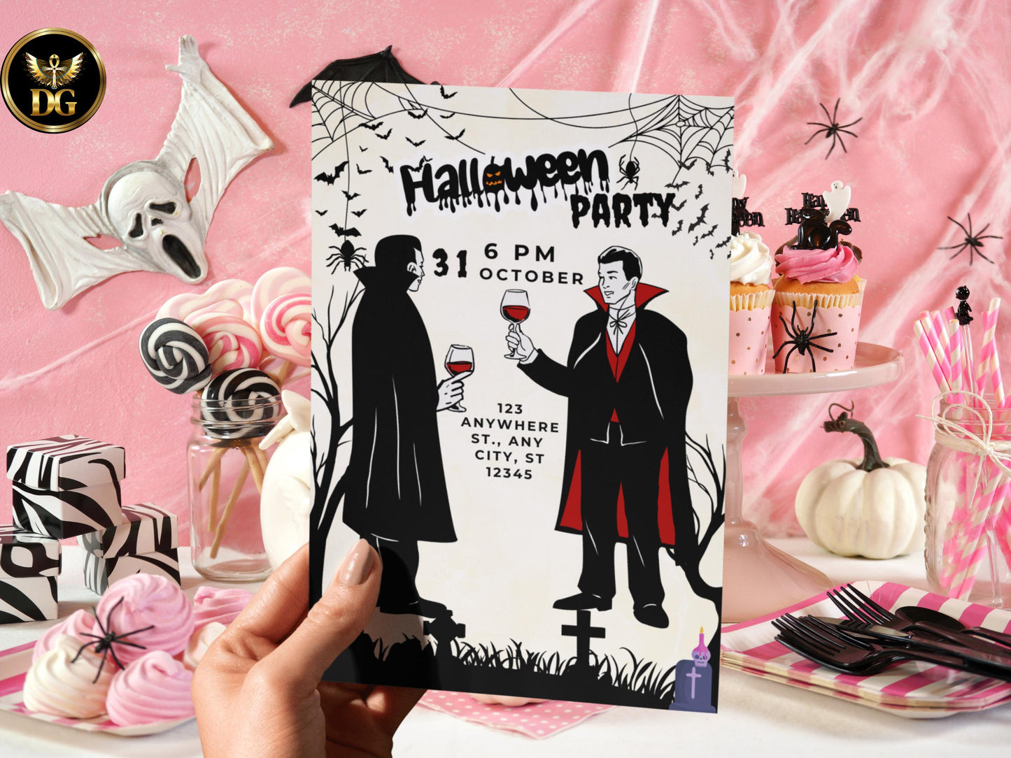 Vampire Wine Toast Halloween Party Invitation: Editable Template (Digital Download)
