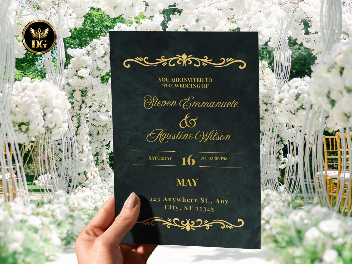 Dark Green Gold Wedding Invitation Suite Emeraled: Editable Template (Digital Download)
