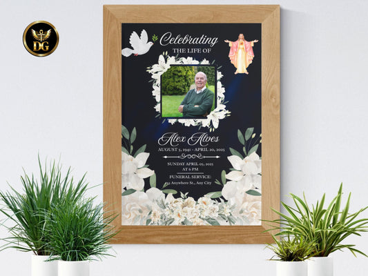 White Floral Christian Funeral Invitation Template (Digital Download)