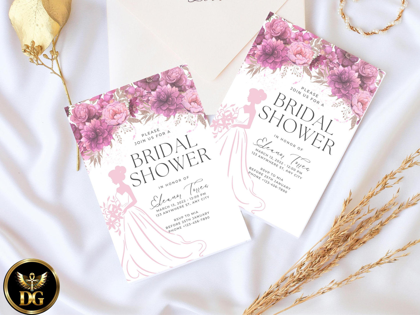 Dusty Rose Floral Bridal Shower Invitation: Editable Template Digital Download Printable Invitation Template Editable Canva Instant Download