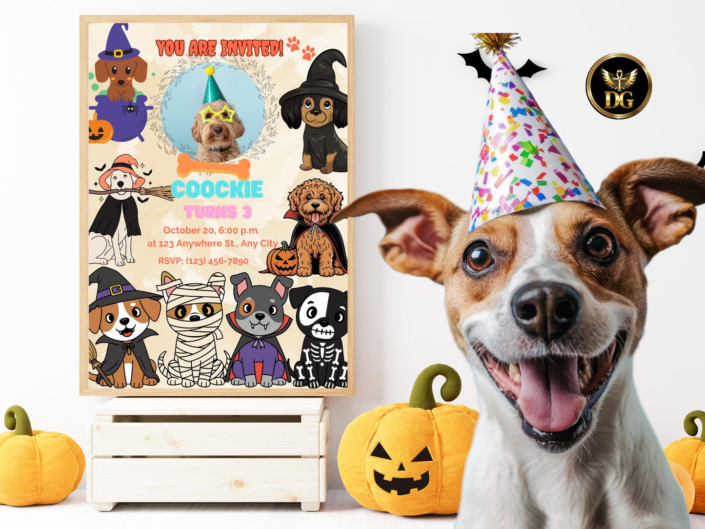 Spooky Dog Halloween Birthday Invitation - Editable Printable Template with Customizable Photo - Digital Download Printable Editable Canva