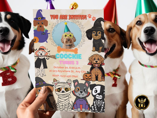Spooky Dog Halloween Birthday Invitation - Editable Printable Template with Customizable Photo - Digital Download Printable Editable Canva