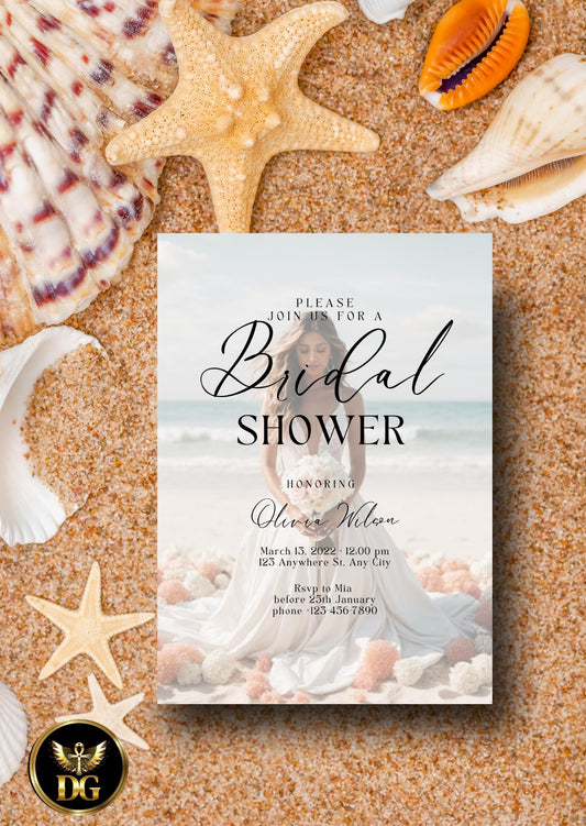 Beach Bridal Shower Invitation: Modern Ocean Theme (Digital Download, Template)Printable Invitation Template Editable Canva Instant Download
