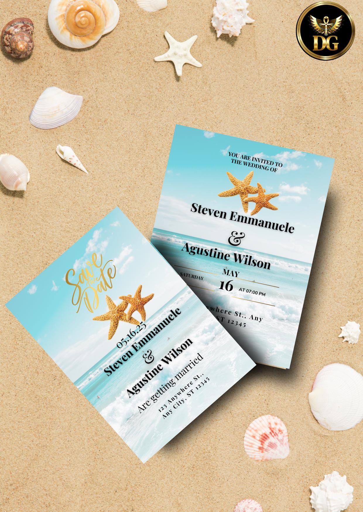 Starfish Beach Wedding Invitation Suite: Editable Ocean Invite (Digital Download Canva Template) Printable Invitation Template Editable