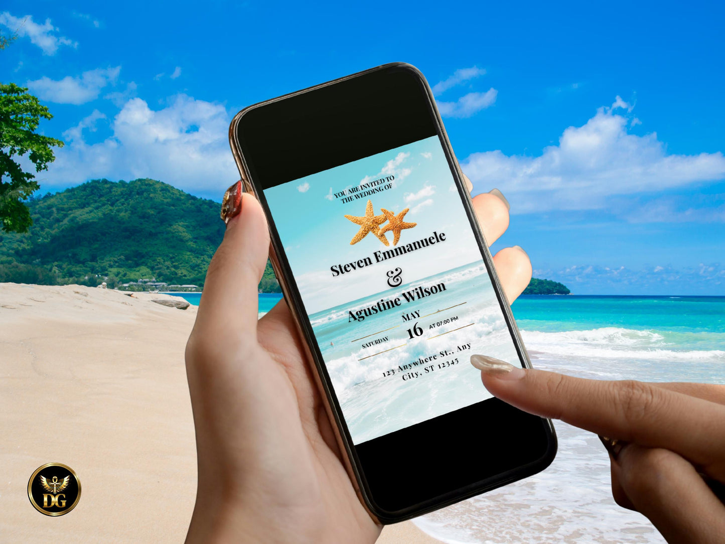 Starfish Beach Wedding Invitation Suite: Editable Ocean Invite (Digital Download Canva Template) Printable Invitation Template Editable