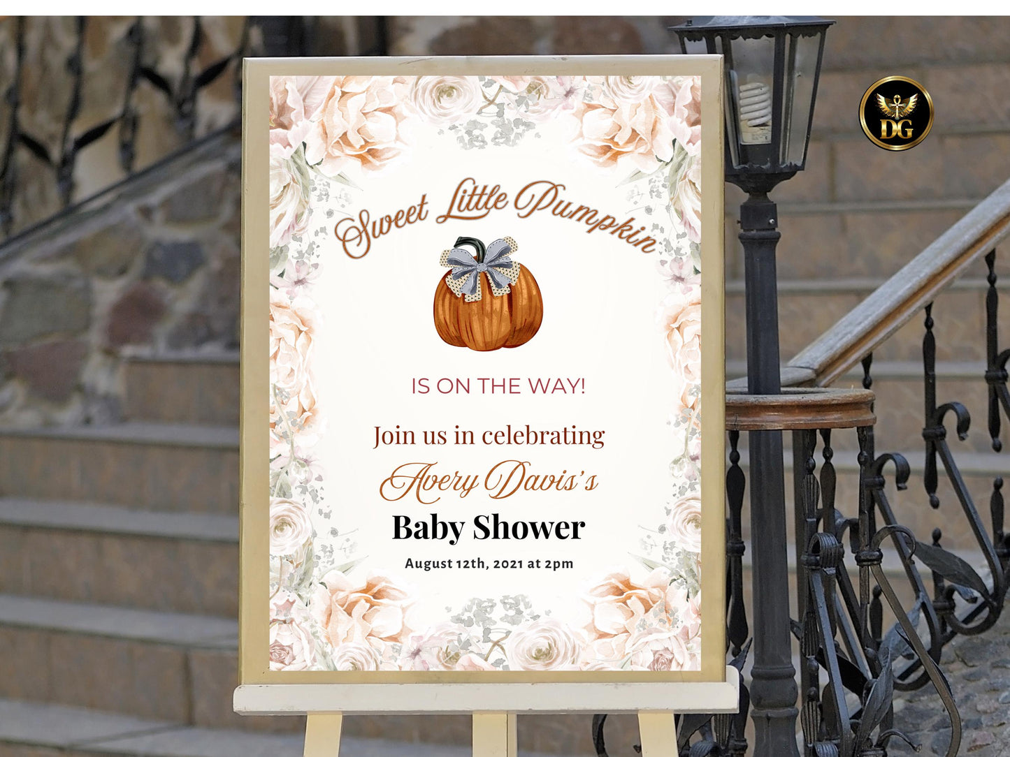 Pumpkin Baby Shower Welcome Sign | A Little Pumpkin is on the Way | Matching Baby Shower Set | Editable Fall Sign | 3 Sizes