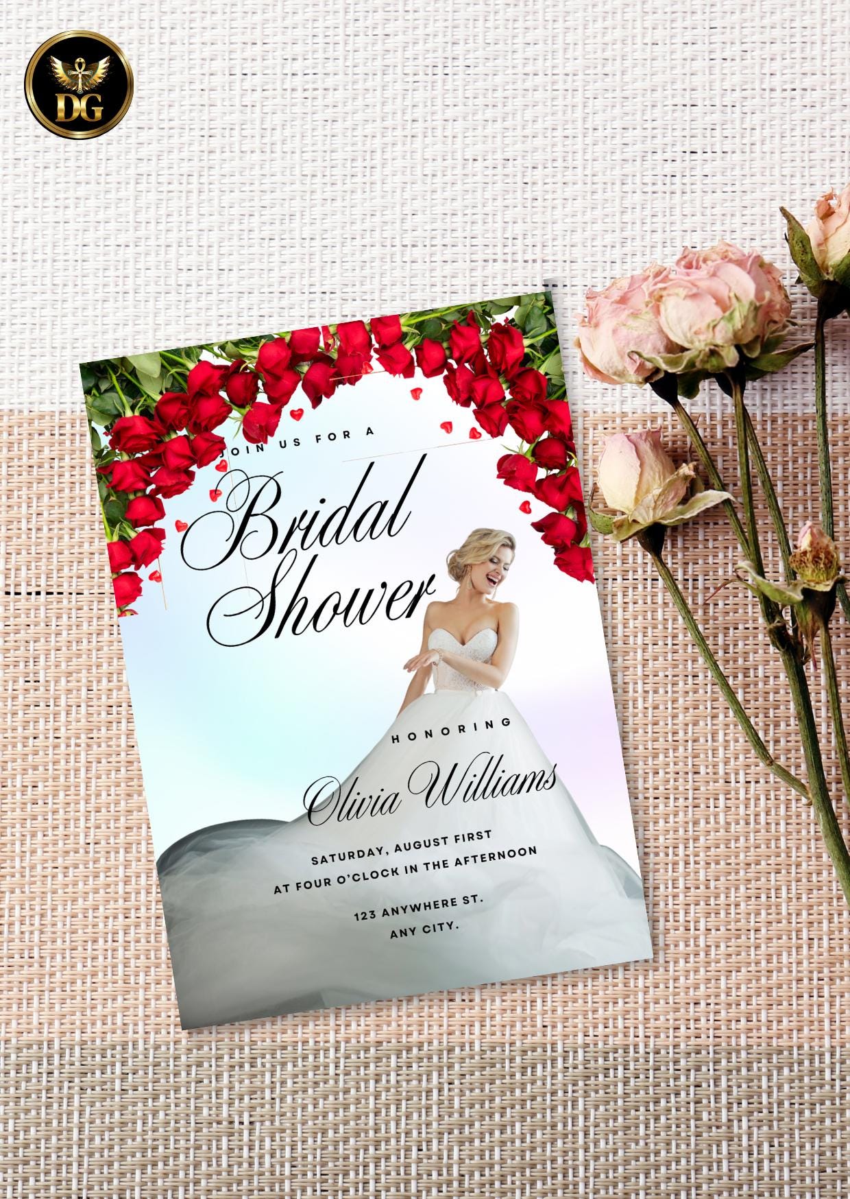 Rose Floral Bridal Shower Invitation | Editable & Printable Template | Instant Digital Download Printable Invitation Template Editable Canva