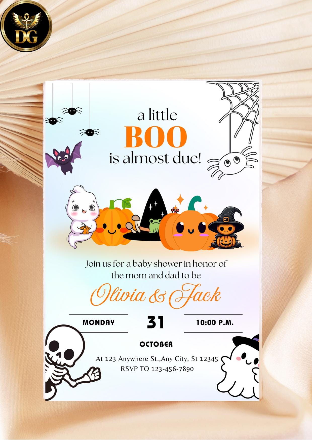 Spooky Halloween Baby Shower Invitation Little Boo is Almost Due Digital Download Customizable Printable TemplatePrintable Template Editable