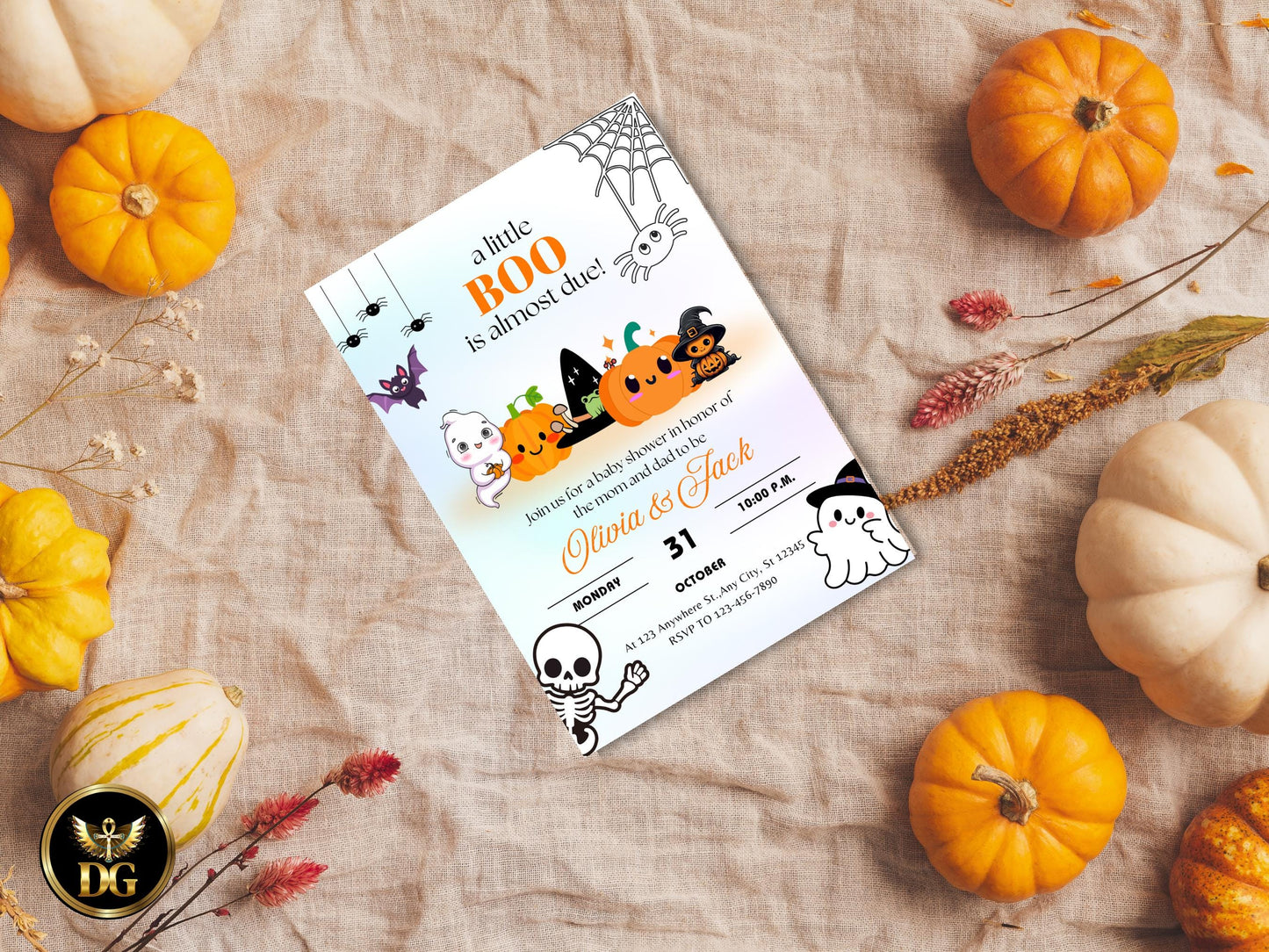 Spooky Halloween Baby Shower Invitation Little Boo is Almost Due Digital Download Customizable Printable TemplatePrintable Template Editable
