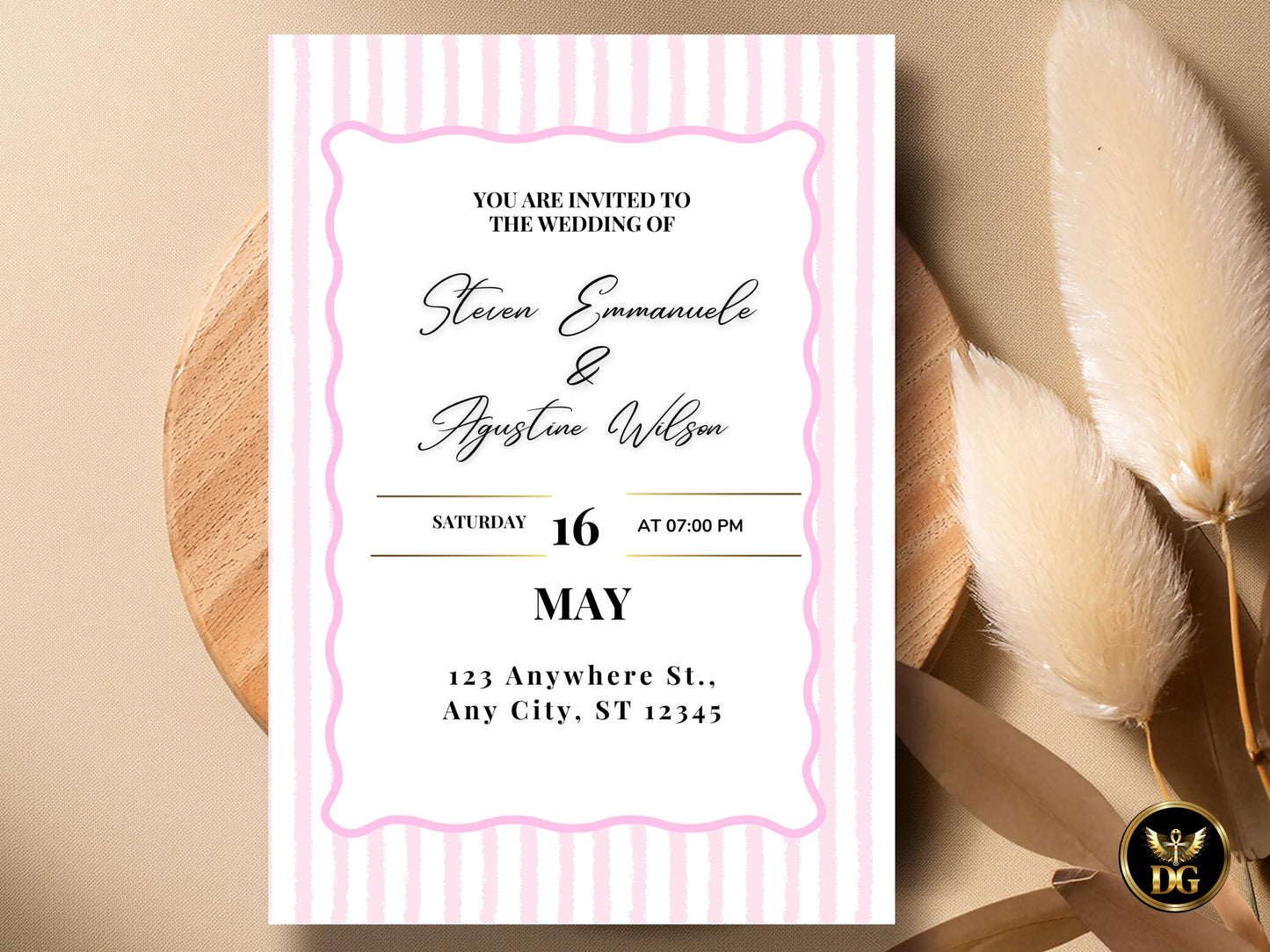 Blush Pink Wedding Invitation Suite, Editable Canva Template with RSVP & Details Card, Elegant Printable Invite Set