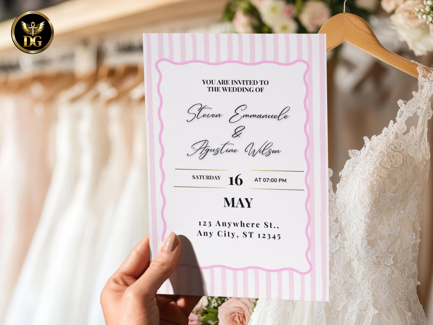 Blush Pink Wedding Invitation Suite, Editable Canva Template with RSVP & Details Card, Elegant Printable Invite Set
