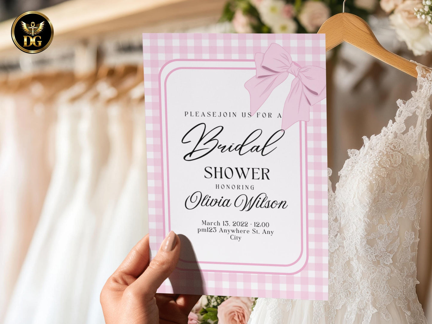 Pink Bow Bridal Shower Invitation Template | Elegant Editable Invite with Details & RSVP | Printable Digital Download