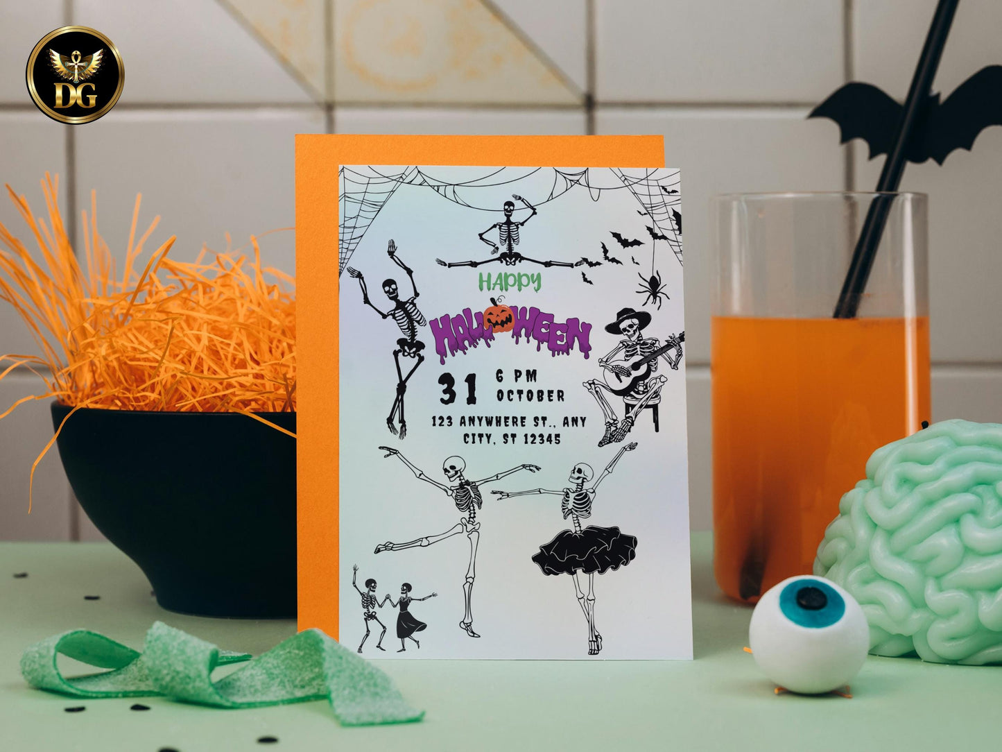 Halloween Party Invitation | Dancing Skeletons Editable Template | Spooky Printable Download