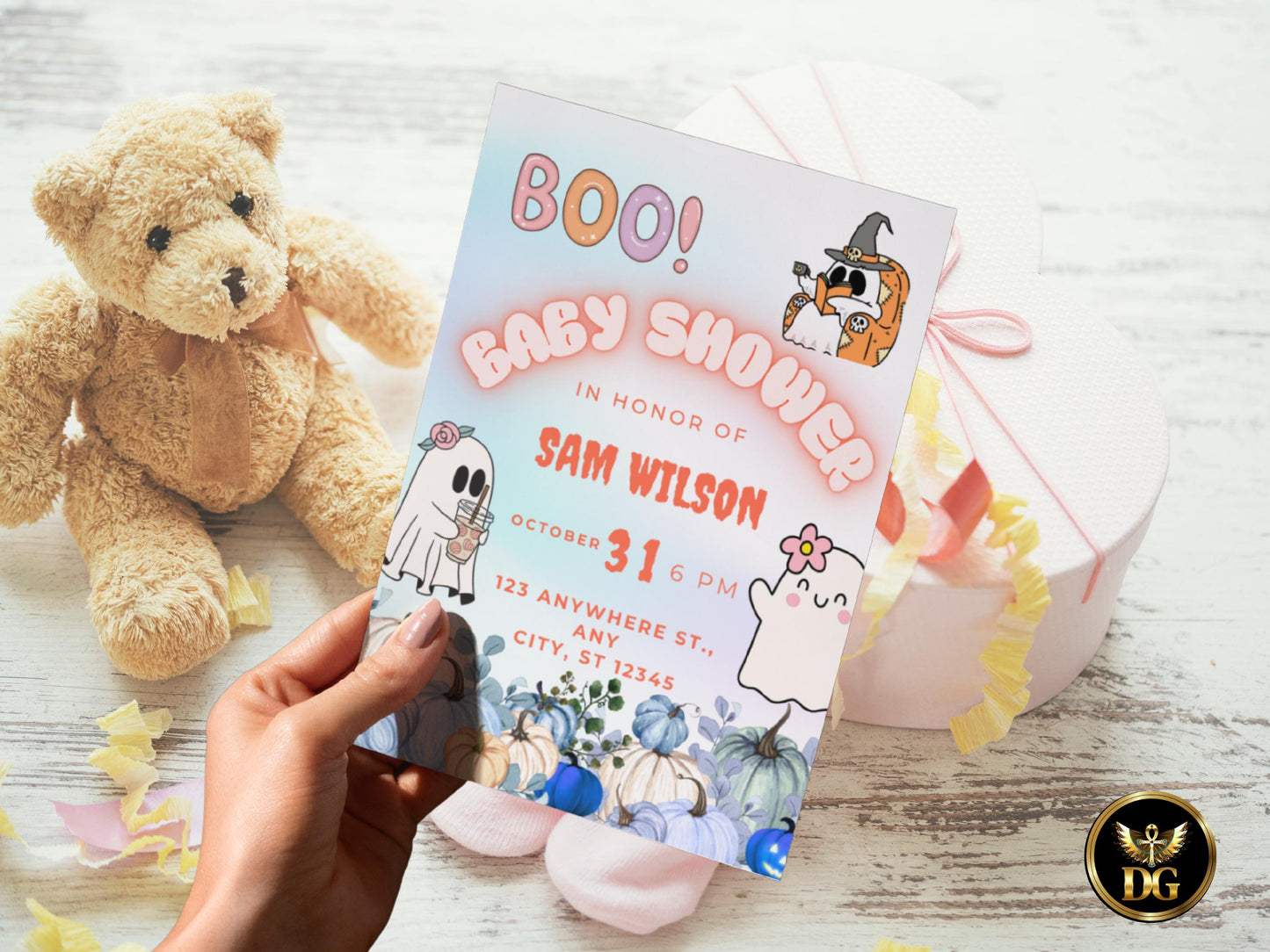 Boo Baby Shower Invitation | Halloween Baby Shower Template | Spooky Cute Baby Shower Editable Canva Invitation  Printable Instant Download