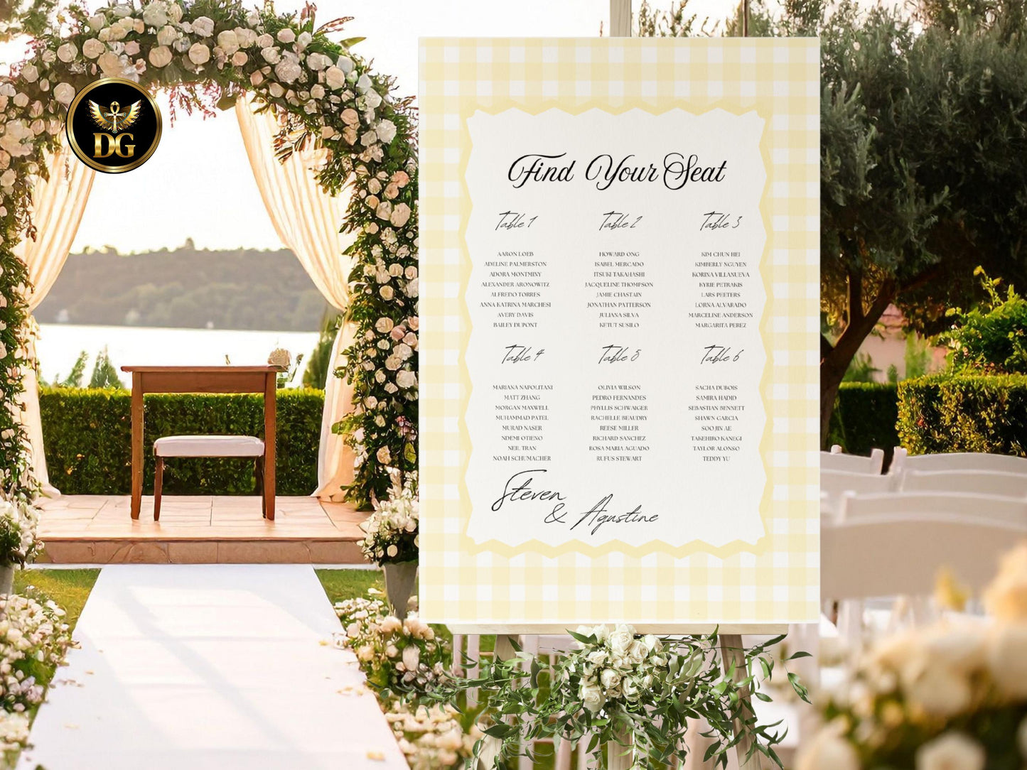 Yellow Check Wedding Seating Chart, Printable Wedding Table Plan, Wedding Sign, Modern Wedding Decor, Editable Template