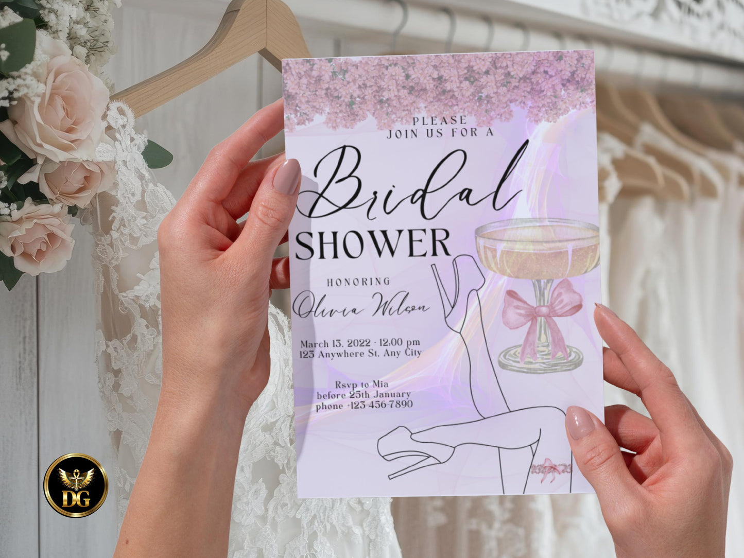 Pink Floral Bridal Shower Invitation Template Editable Canva Design(Digital Download)Printable Invitation Template Editable Canva Instant