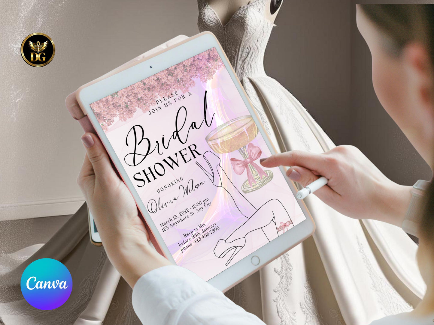 Pink Floral Bridal Shower Invitation Template Editable Canva Design(Digital Download)Printable Invitation Template Editable Canva Instant