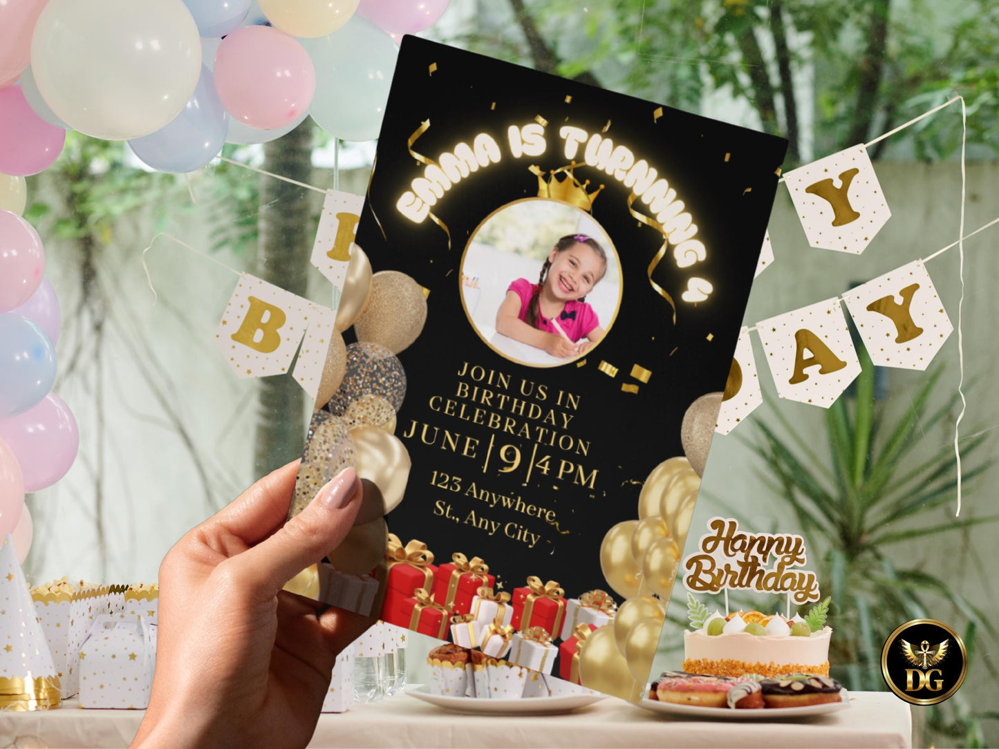 Black and Gold Birthday Invitation Template: Editable Party Invite (Digital Download, Canva Template)Printable Invitation Template Editable