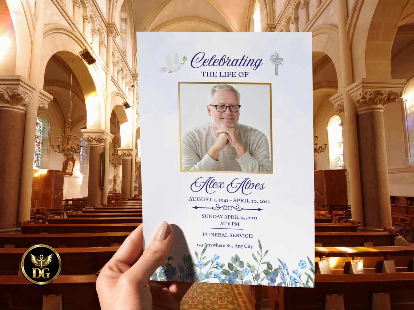 Watercolor Floral Funeral Invitation Template: Christian Memorial Card (Editable Canva, Instant Download)