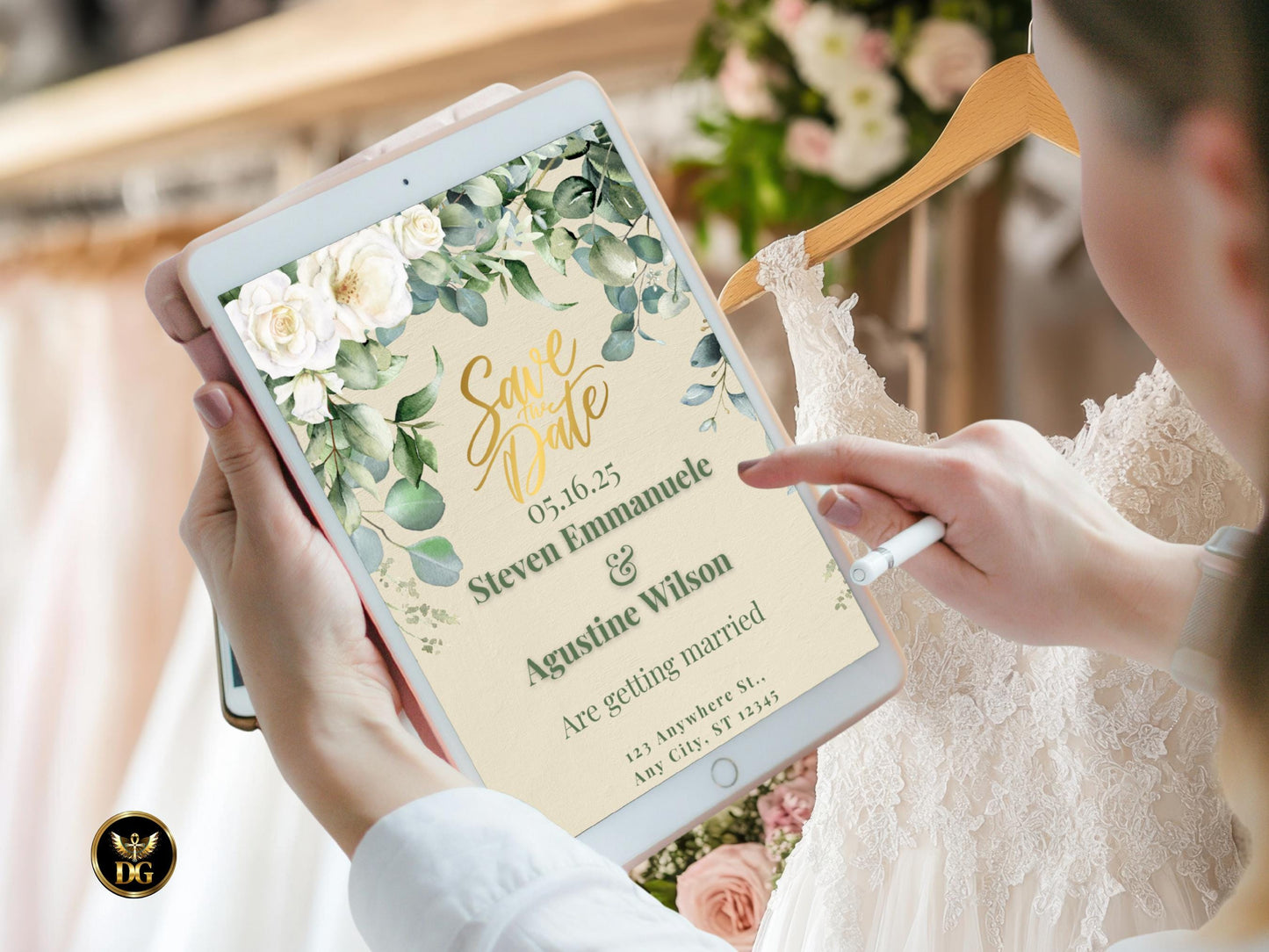White Floral Wedding Invitation Suite: Eucalyptus Greenery (Digital Download) Printable Invitation Template Editable Canva Instant Download