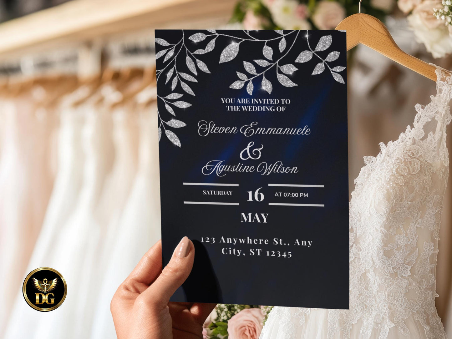 Navy Silver Wedding Invitation Suite Elegant Template Editable Formal Winter Wedding Invite Bundle Printable Template