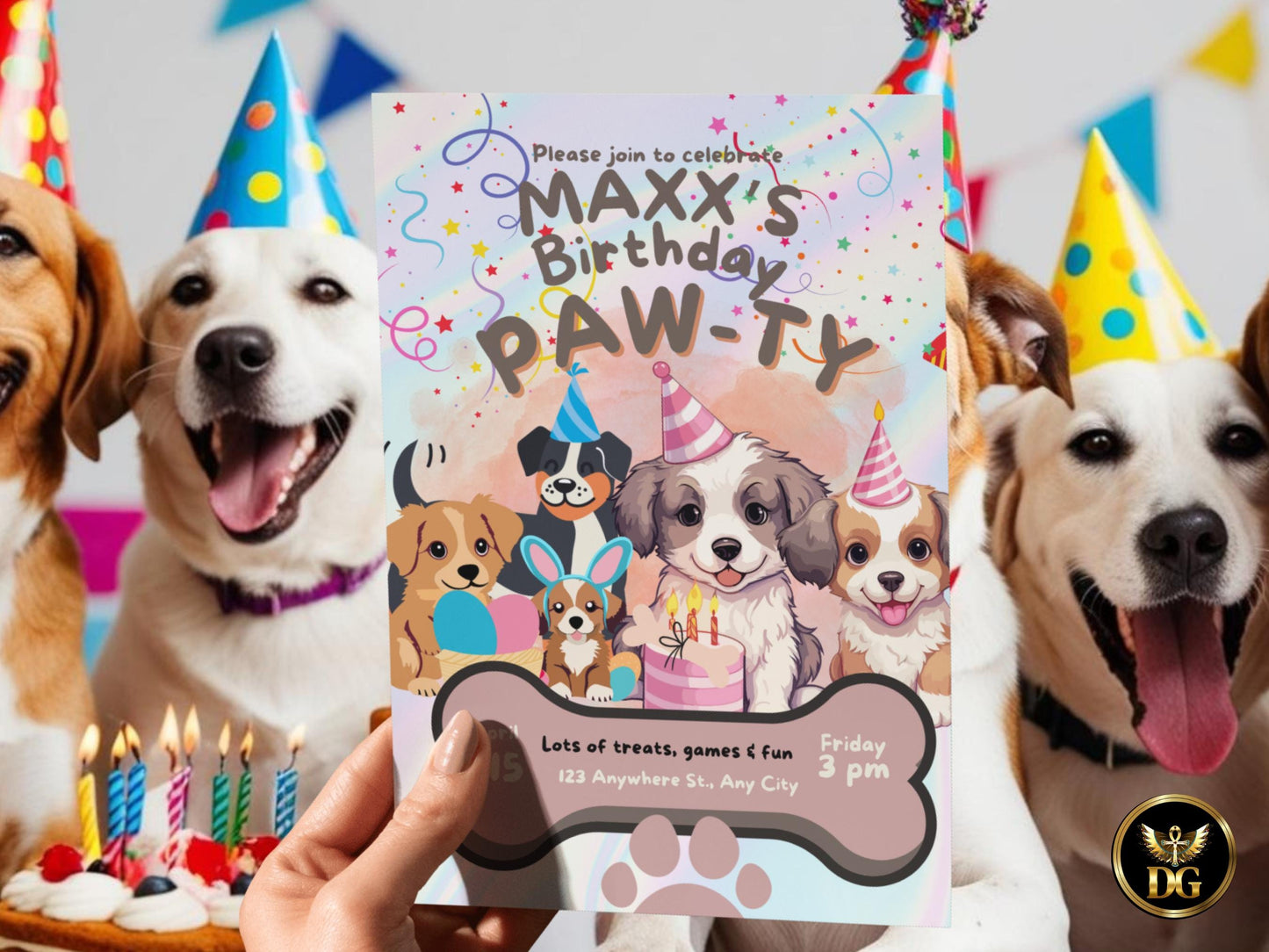 Editable Dog Birthday Invitation | Puppy Pawty Invite | Pet Birthday Party Digital Template