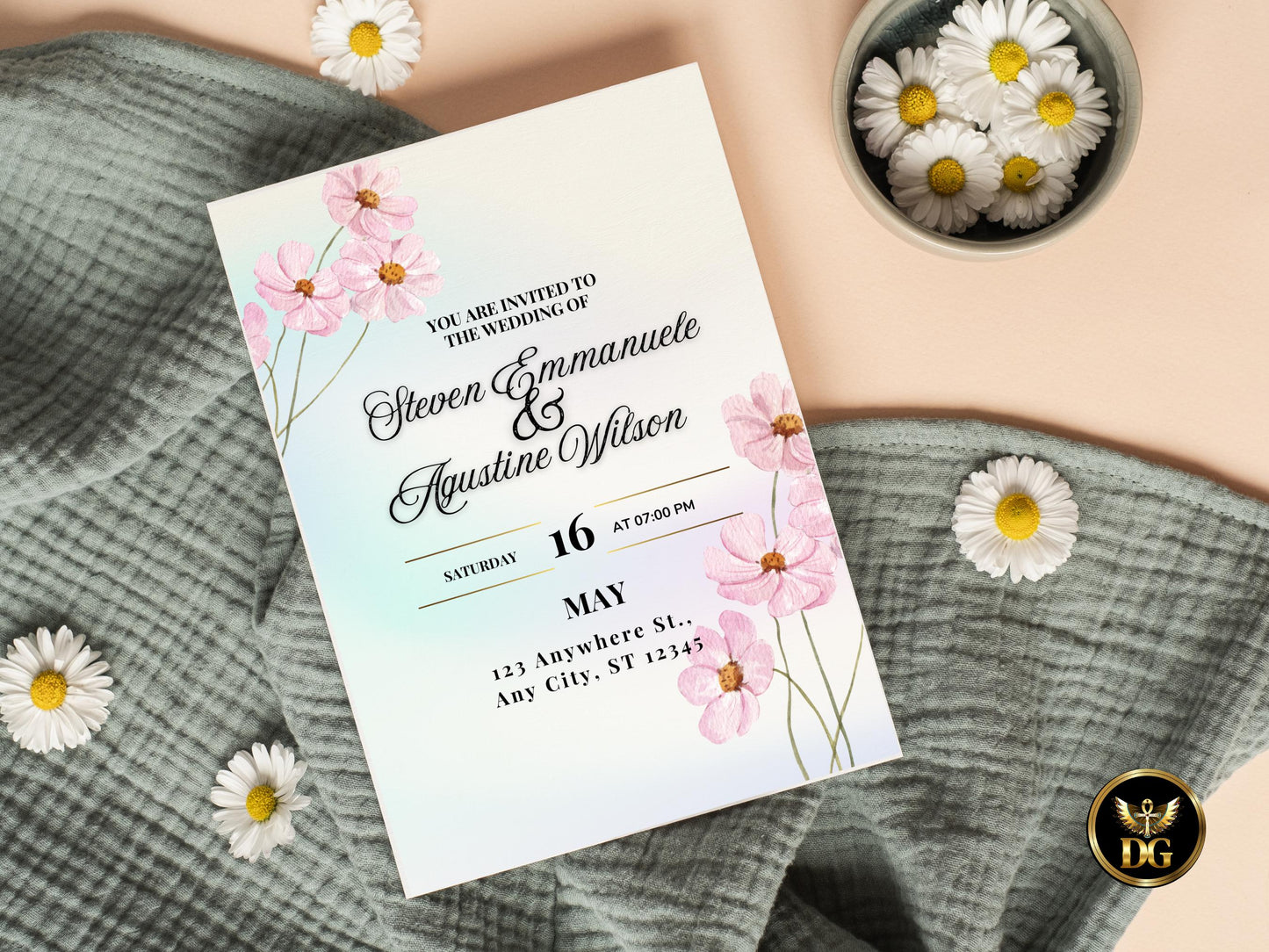 Elegant Cherry Blossom Wedding Invitation Suite: Pink Floral (Digital Download)Printable Invitation Template Editable Canva Instant Download