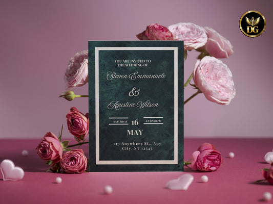 Luxury Emerald Green Velvet Wedding Invitation Suite | Editable Gold Marble Elegant Card | Classic RSVP & Details Template Instant Download