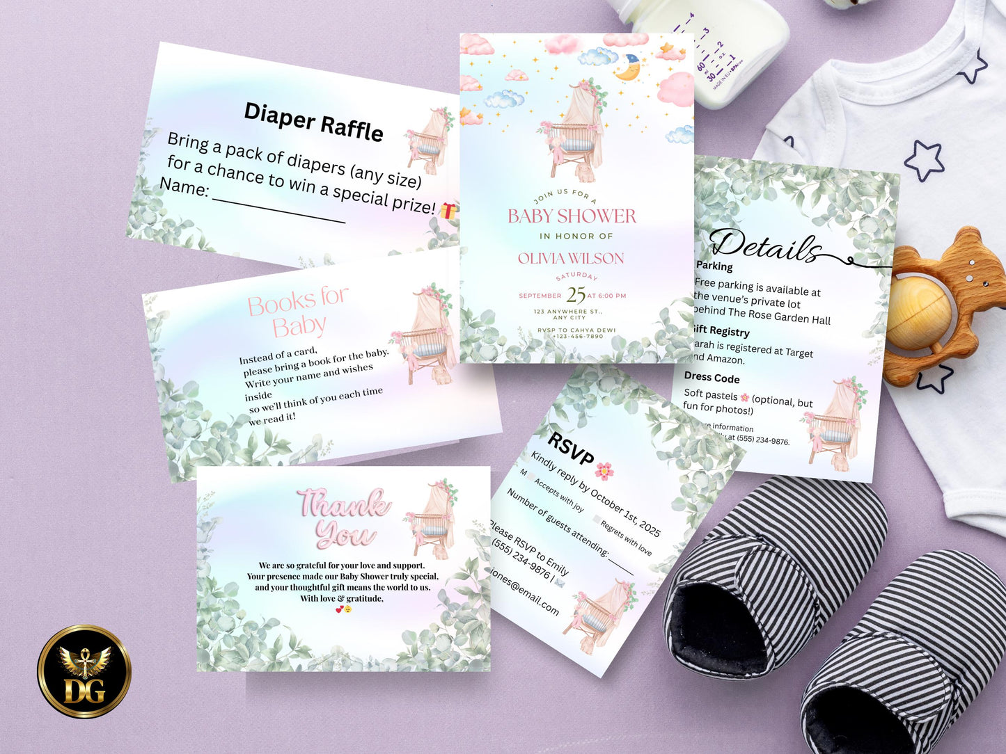 Printable Baby Shower Invitation Set: Editable Template Bundle Printable Invitation Template Editable Canva Instant Download