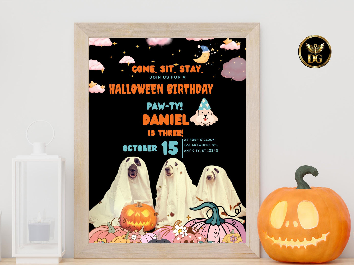 Editable Halloween Dog Birthday Invitation Ghost Pawty Invite Printable Template Printable Invitation Template Editable Instant Download