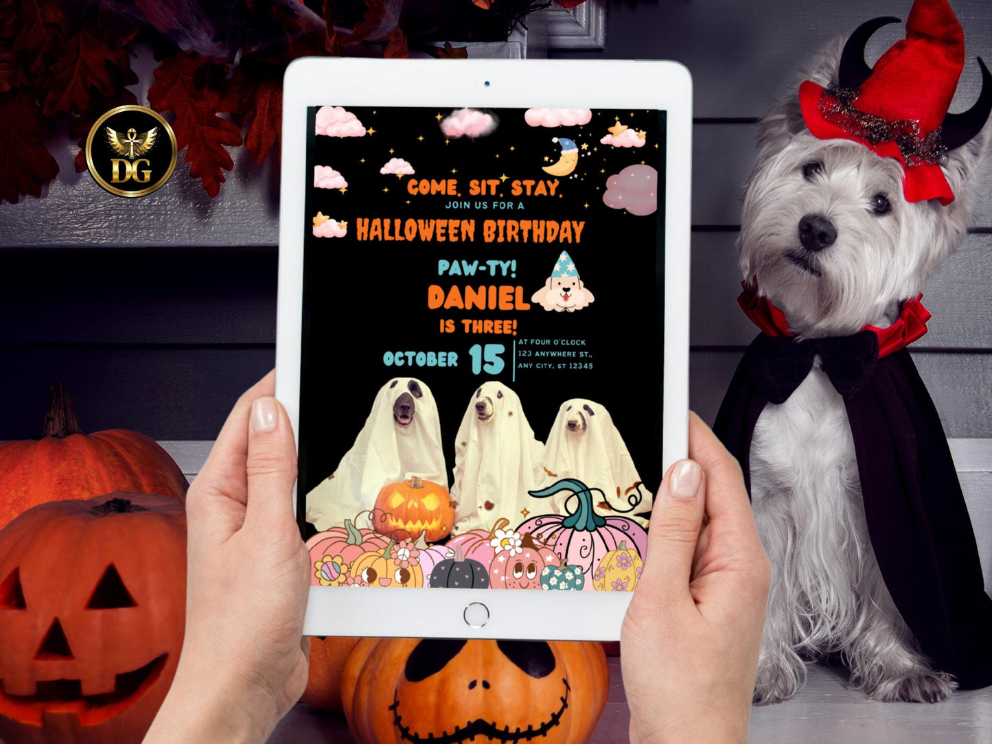 Editable Halloween Dog Birthday Invitation Ghost Pawty Invite Printable Template Printable Invitation Template Editable Instant Download