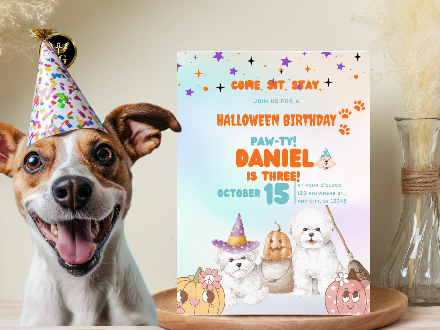 Halloween Dog Birthday Invitation: Customizable Paw-ty Digital Printable Printable Invitation Template Editable Canva Instant Download
