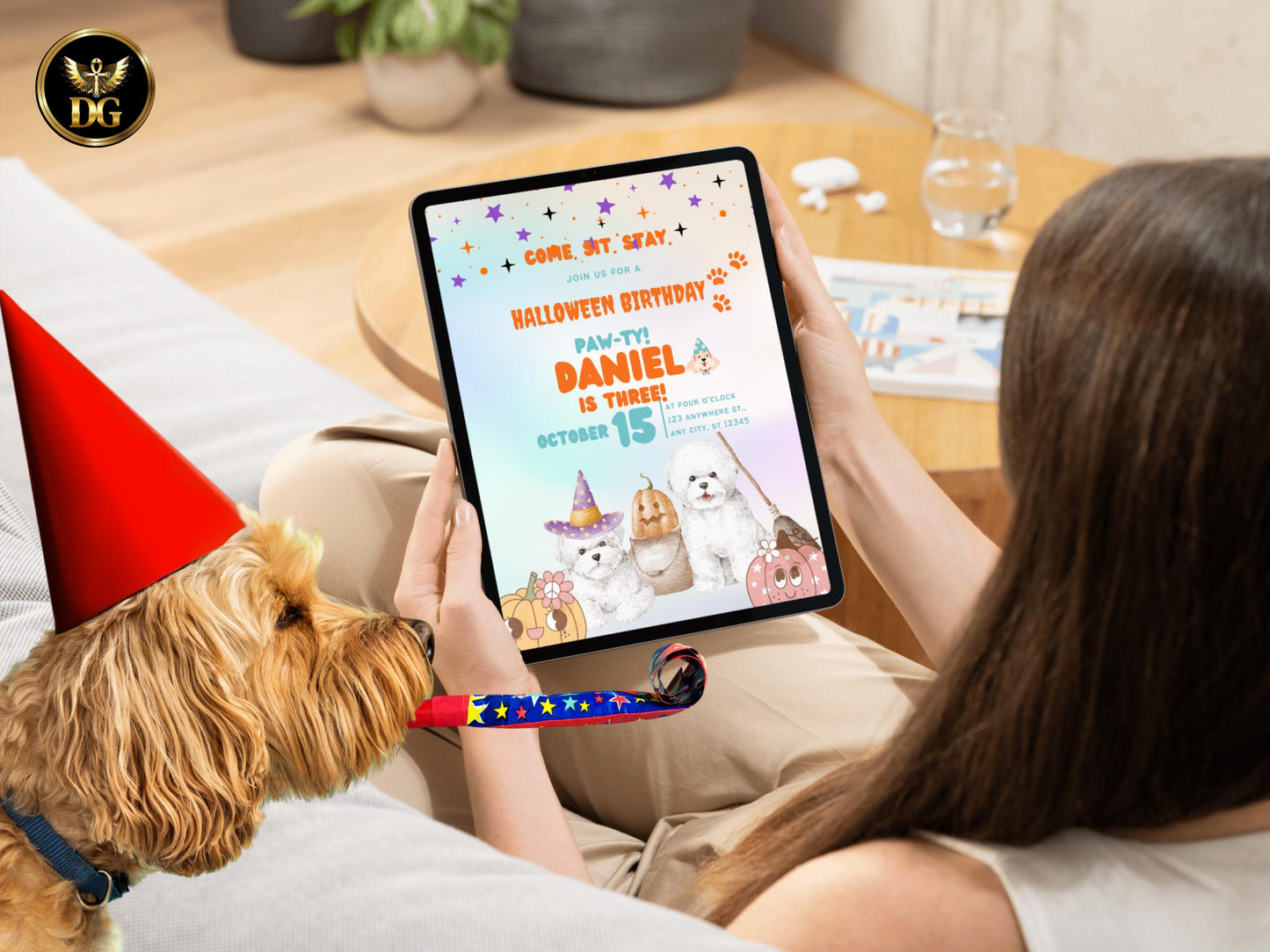 Halloween Dog Birthday Invitation: Customizable Paw-ty Digital Printable Printable Invitation Template Editable Canva Instant Download
