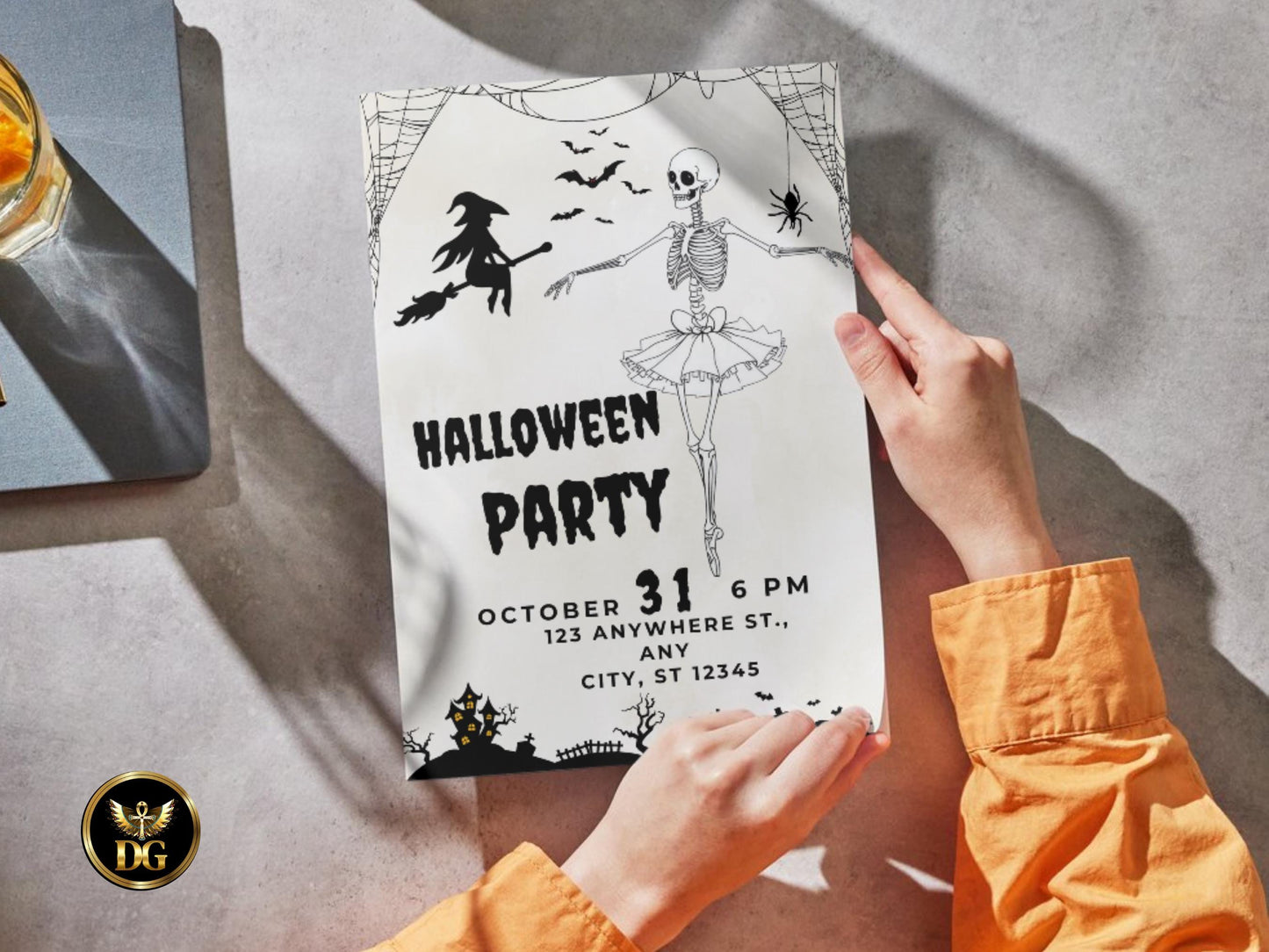 Spooky Halloween Party Invitation | Elegant Skeleton Dancer Digital Printable Printable Invitation Template Editable Canva Instant Download