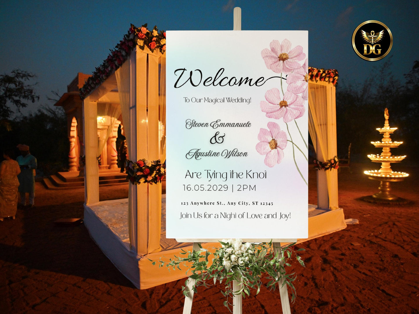 Pastel Pink Floral Wedding Welcome Sign Template (3 Sizes) (Digital Download) Printable Invitation Template Editable Canva Instant Download