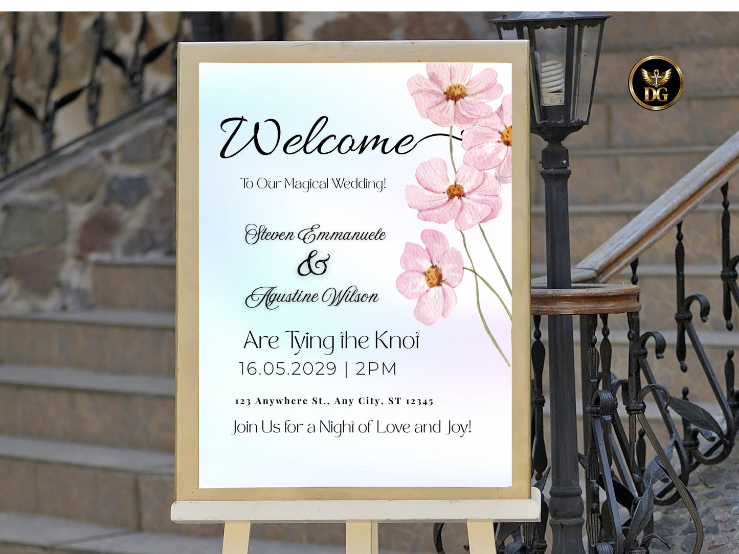 Pastel Pink Floral Wedding Welcome Sign Template (3 Sizes) (Digital Download) Printable Invitation Template Editable Canva Instant Download