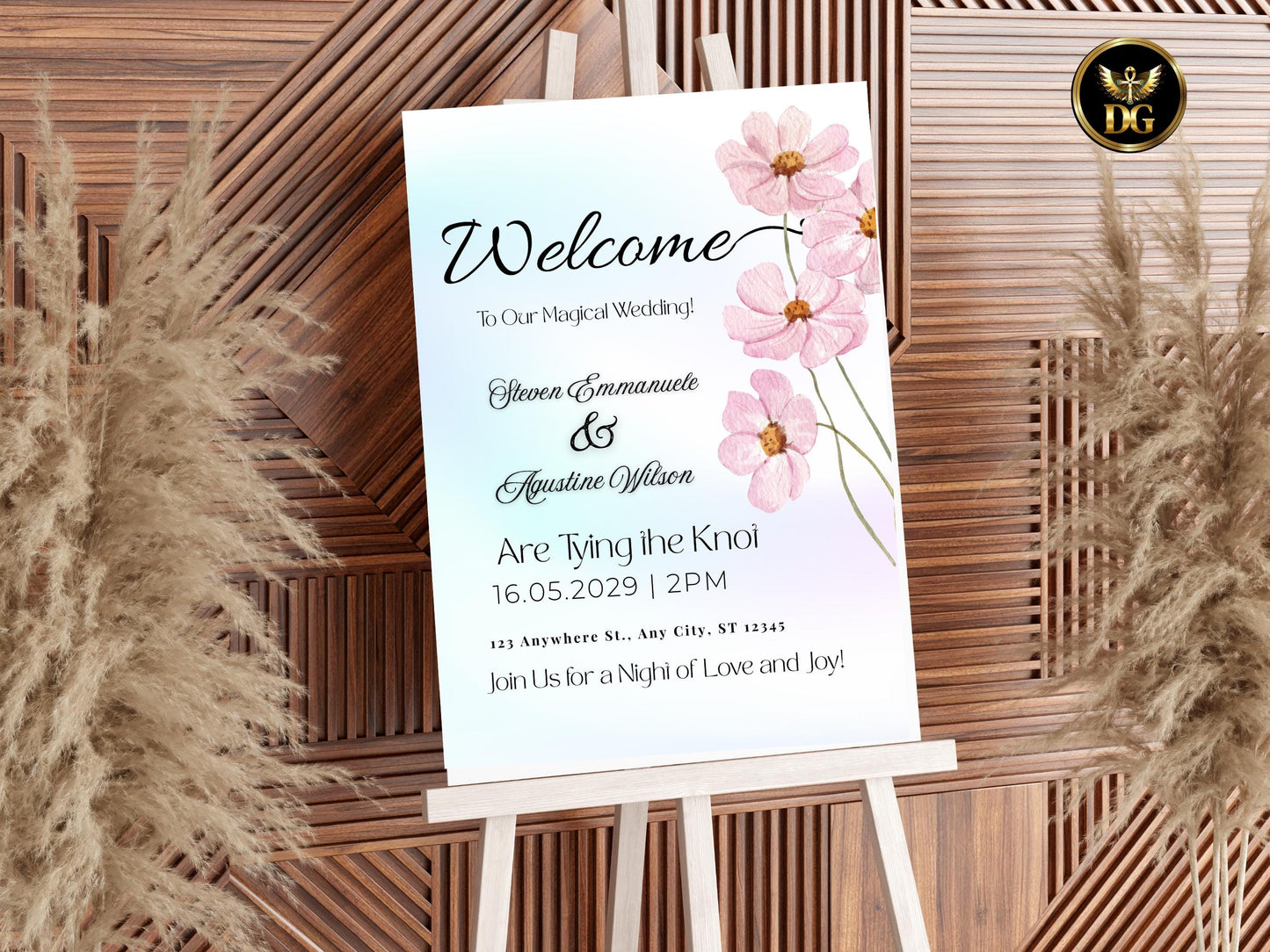 Pastel Pink Floral Wedding Welcome Sign Template (3 Sizes) (Digital Download) Printable Invitation Template Editable Canva Instant Download