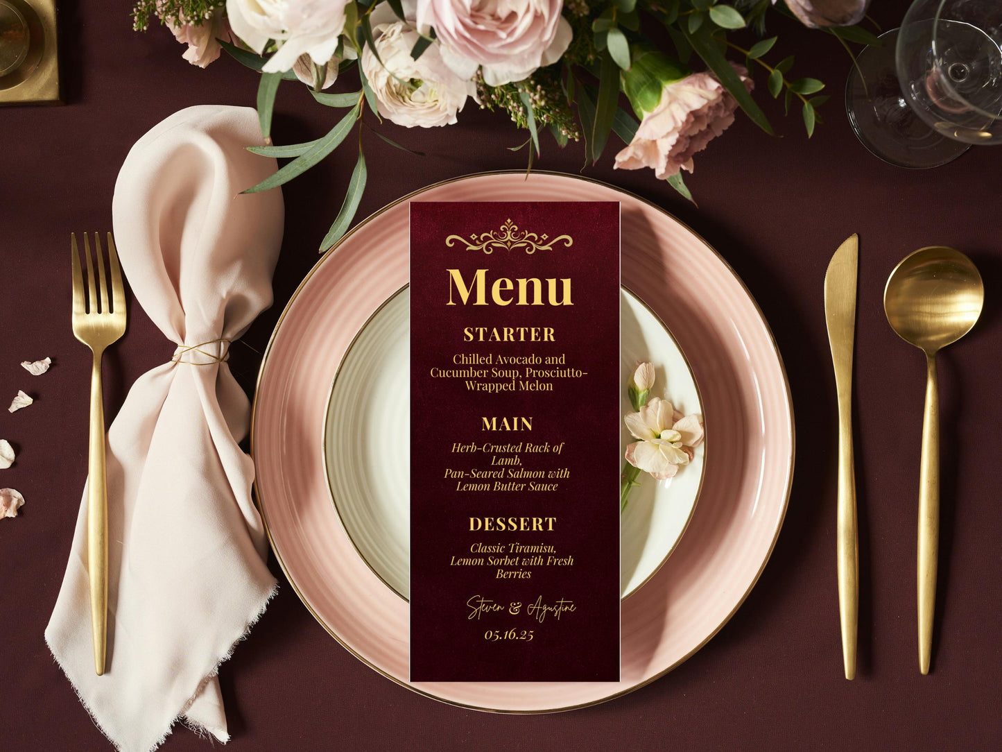 Burgundy and Gold Floral Wedding Invitation Suite (Digital Download) Printable Invitation Template Editable Canva Instant Download