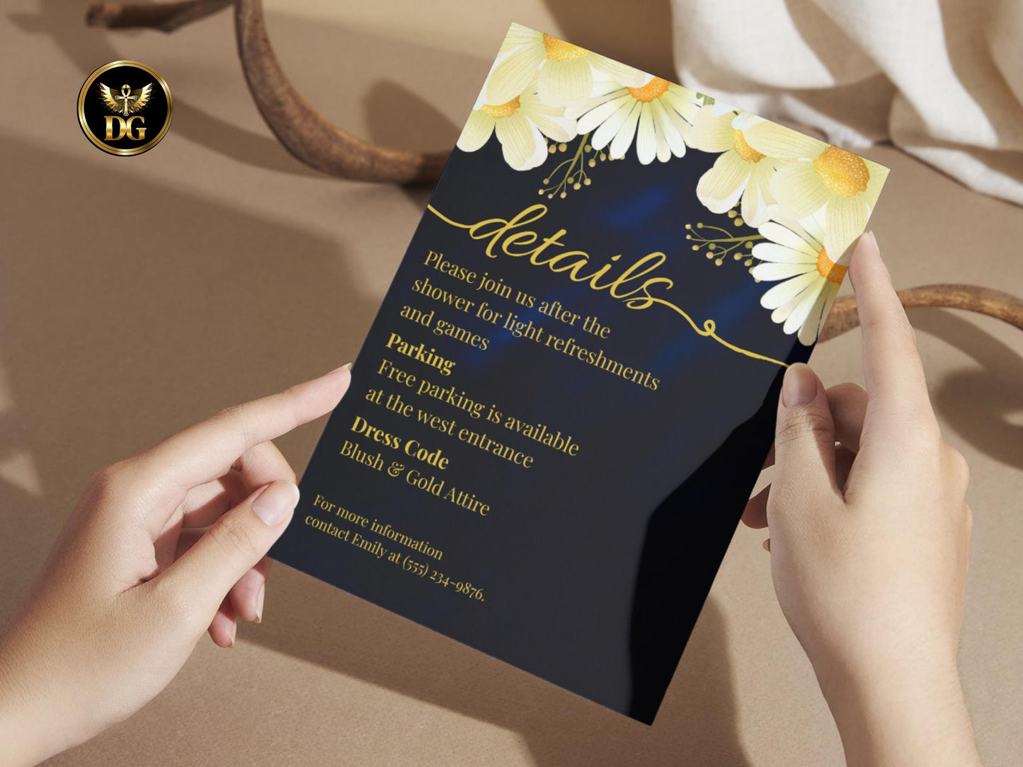 Daisy Floral Bridal Shower Invitation Suite Printable Digital Download Navy Printable Invitation Template Editable Canva Instant Download