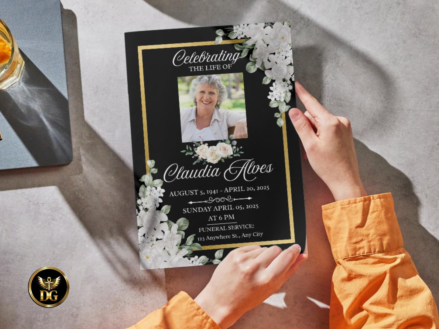 White Floral Memorial Funeral Service Frame Printable Digital Download Editable Invitation Template Instant Download  Canva Printable
