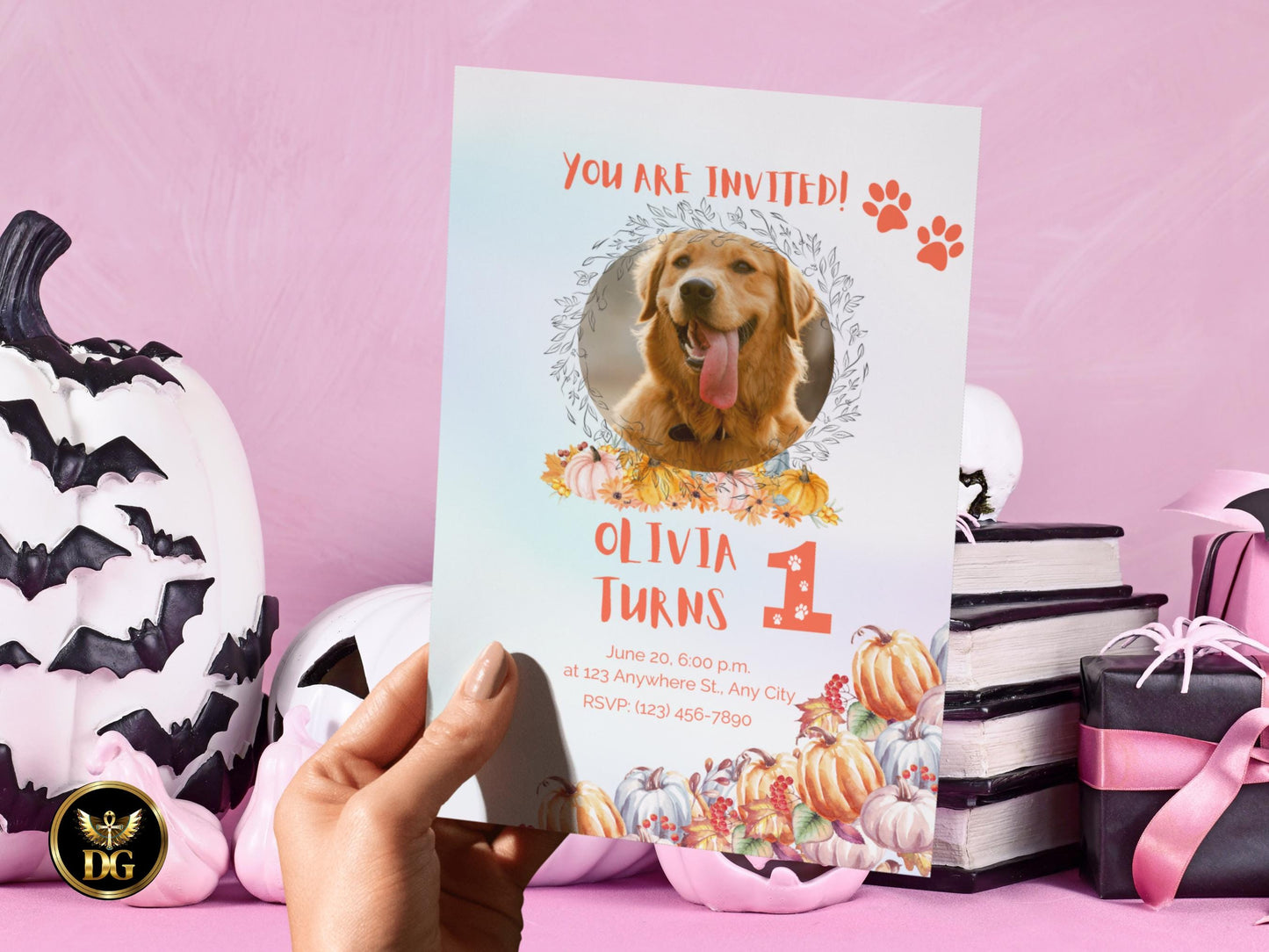 Goldendoodle Puppy Birthday Invitation: Fall Pumpkins Theme (Editable Digital Download)Printable Invitation Template Editable Canva Instant