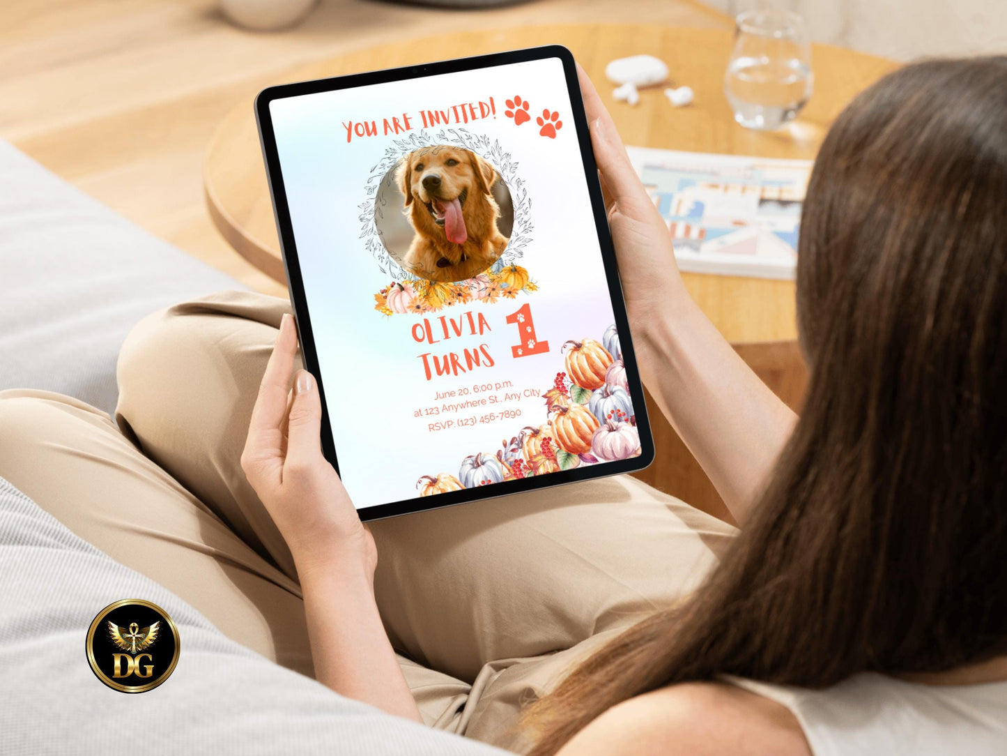 Goldendoodle Puppy Birthday Invitation: Fall Pumpkins Theme (Editable Digital Download)Printable Invitation Template Editable Canva Instant