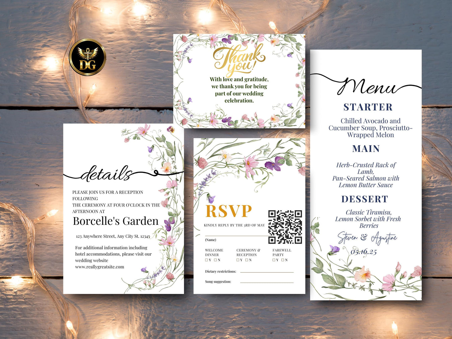 Floral Boho Wedding Invitation Suite Printable Save the Date Invite Menu, RSVP Digital Download Printable Invitation Template Editable Canva