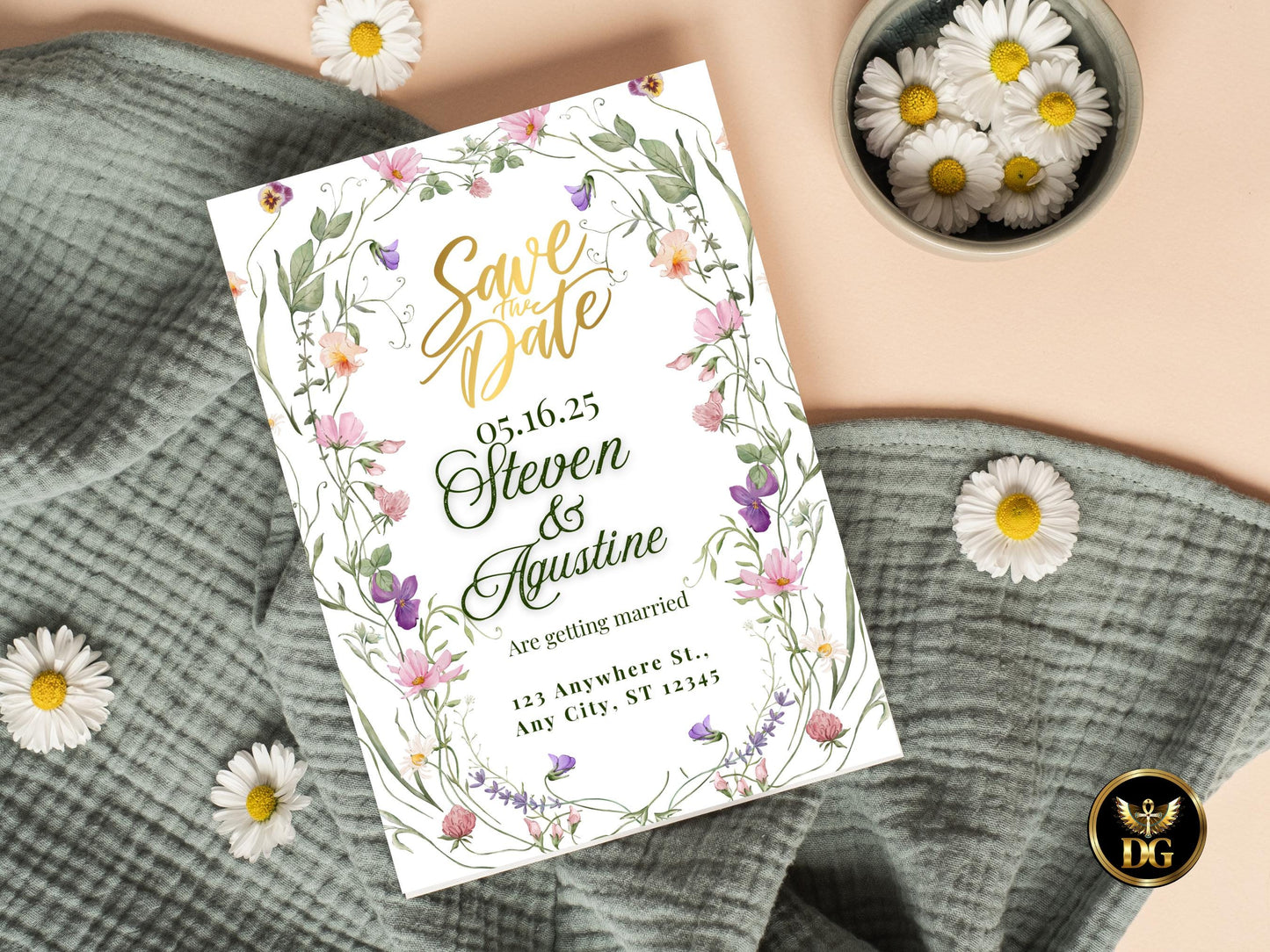 Floral Boho Wedding Invitation Suite Printable Save the Date Invite Menu, RSVP Digital Download Printable Invitation Template Editable Canva
