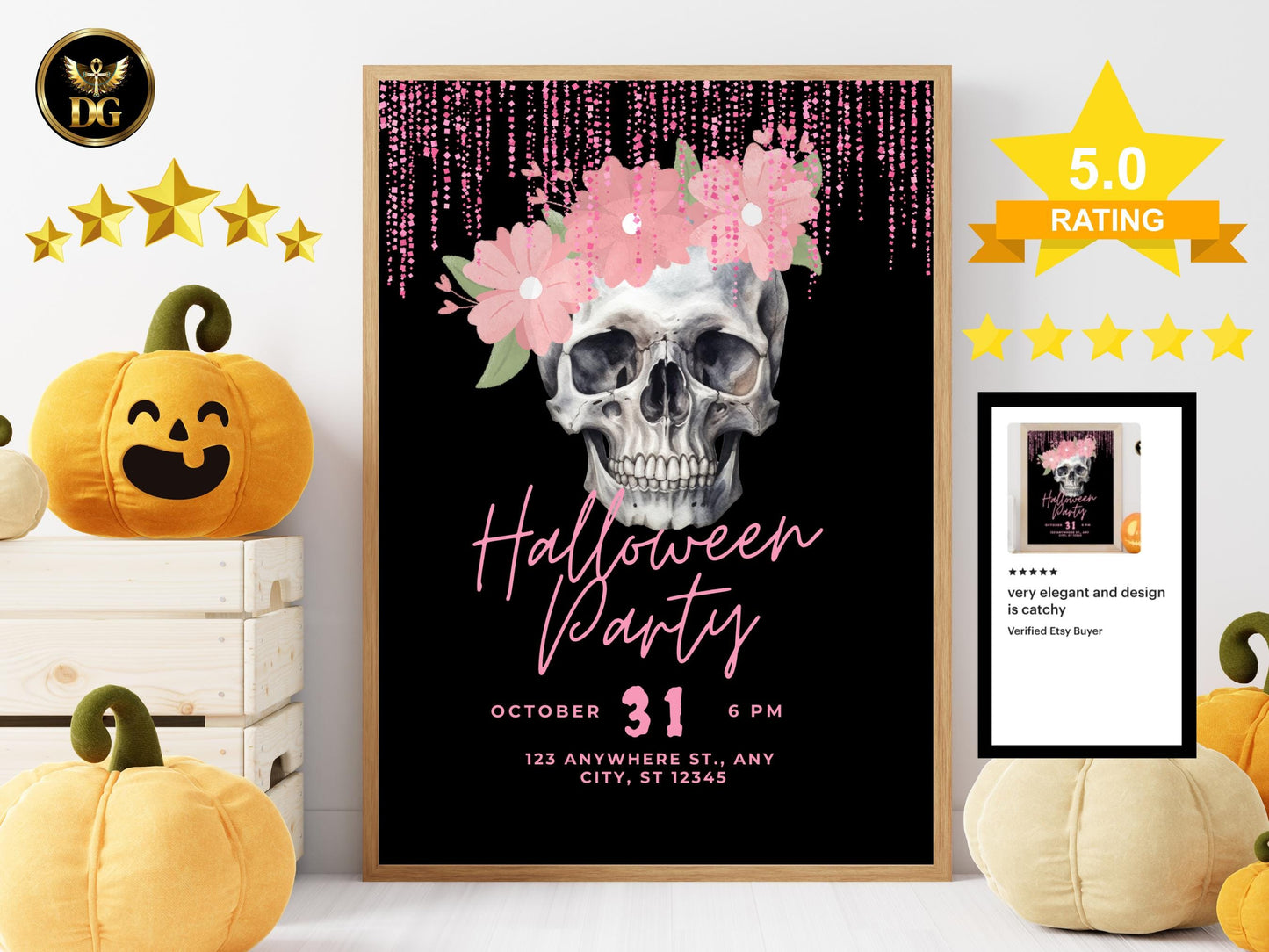 FloralSkull Halloween Party Invitation Editable Canva Template Digital Download Printable Invitation Template Editable Canva InstantDownload