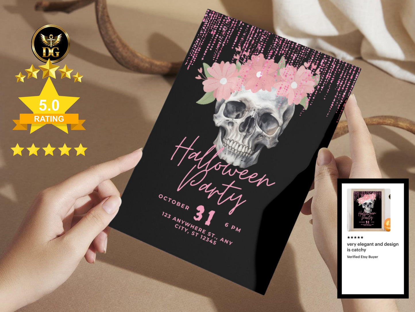 FloralSkull Halloween Party Invitation Editable Canva Template Digital Download Printable Invitation Template Editable Canva InstantDownload