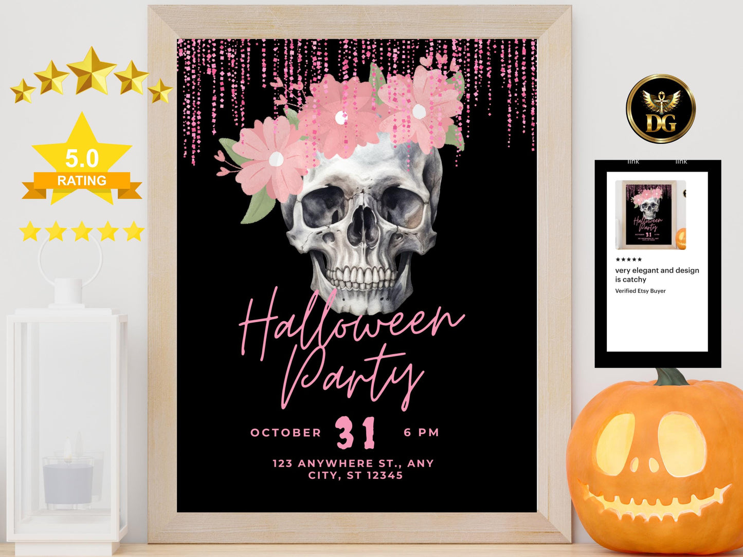 FloralSkull Halloween Party Invitation Editable Canva Template Digital Download Printable Invitation Template Editable Canva InstantDownload