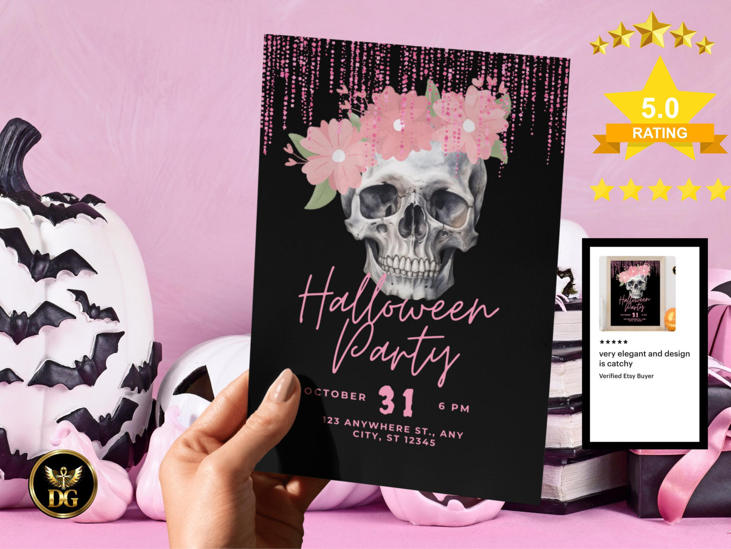 FloralSkull Halloween Party Invitation Editable Canva Template Digital Download Printable Invitation Template Editable Canva InstantDownload