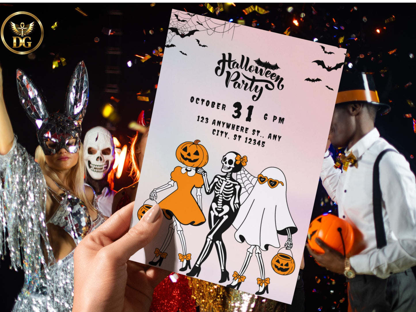 Halloween Digital Invitation Template, Editable Girls Party Evite for Text or WhatsApp, Printable Spooky Celebration Canva Instant Download